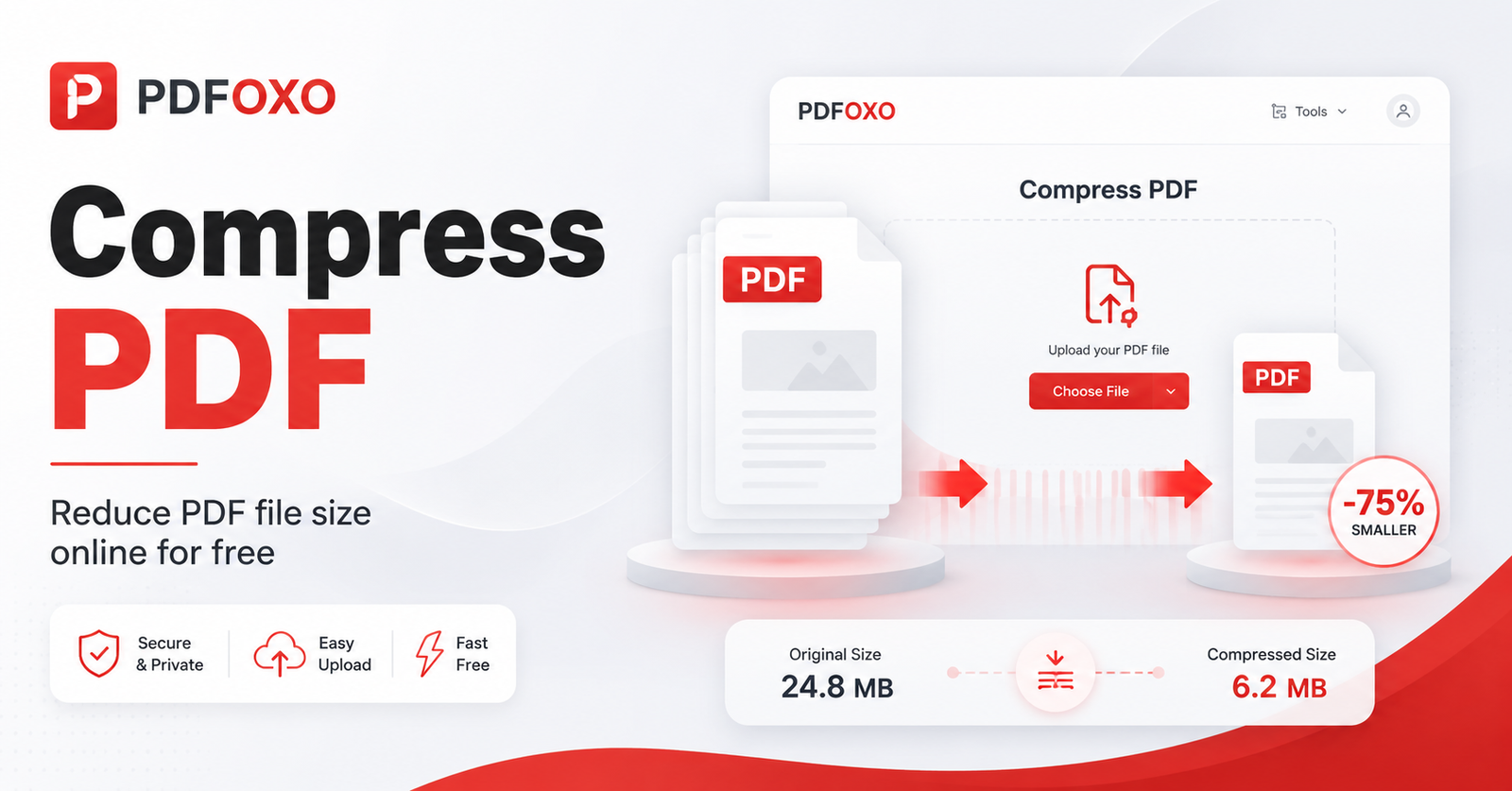 Compress PDF online free tool by PDFOXO to reduce PDF file size